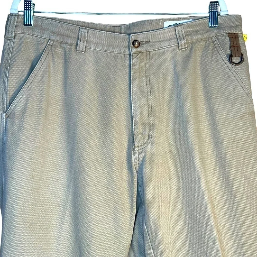 Orvis Men’s Heavyweight Cotton Textured Rugged Tan Pants With Leather Trim W36 …